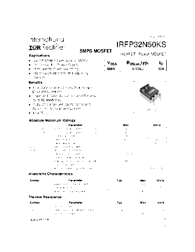 International Rectifier irfp32n50ks  . Electronic Components Datasheets Active components Transistors International Rectifier irfp32n50ks.pdf