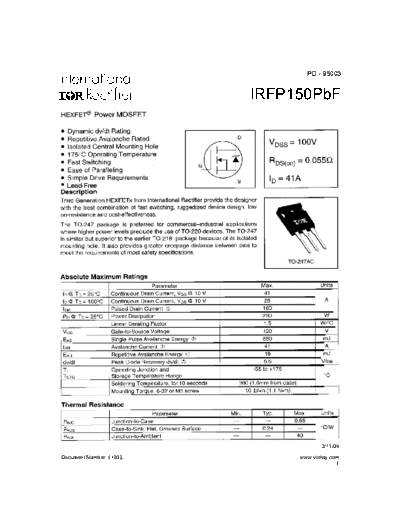 International Rectifier irfp150pbf  . Electronic Components Datasheets Active components Transistors International Rectifier irfp150pbf.pdf