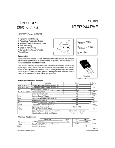 International Rectifier irfp244pbf  . Electronic Components Datasheets Active components Transistors International Rectifier irfp244pbf.pdf