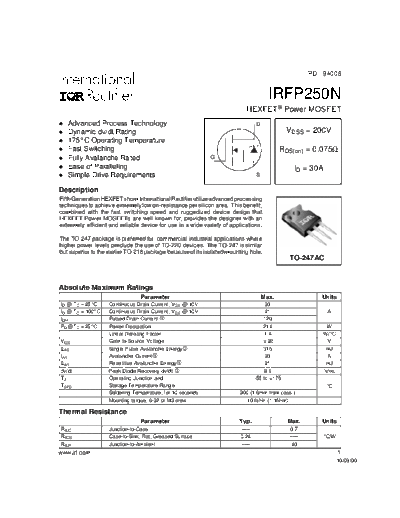 International Rectifier irfp250n  . Electronic Components Datasheets Active components Transistors International Rectifier irfp250n.pdf