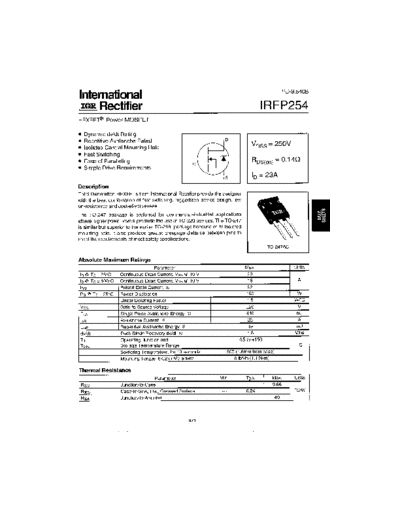 International Rectifier irfp254  . Electronic Components Datasheets Active components Transistors International Rectifier irfp254.pdf