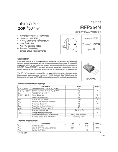 International Rectifier irfp254n  . Electronic Components Datasheets Active components Transistors International Rectifier irfp254n.pdf
