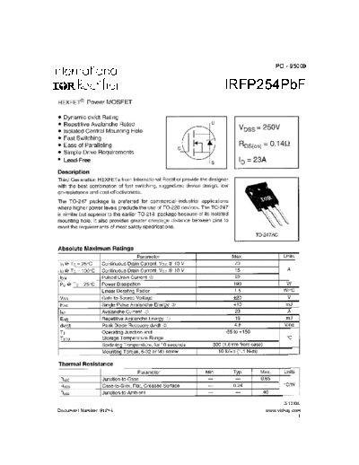 International Rectifier irfp254pbf  . Electronic Components Datasheets Active components Transistors International Rectifier irfp254pbf.pdf