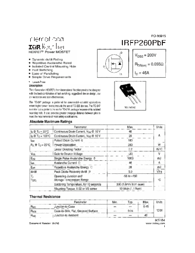 International Rectifier irfp260pbf  . Electronic Components Datasheets Active components Transistors International Rectifier irfp260pbf.pdf