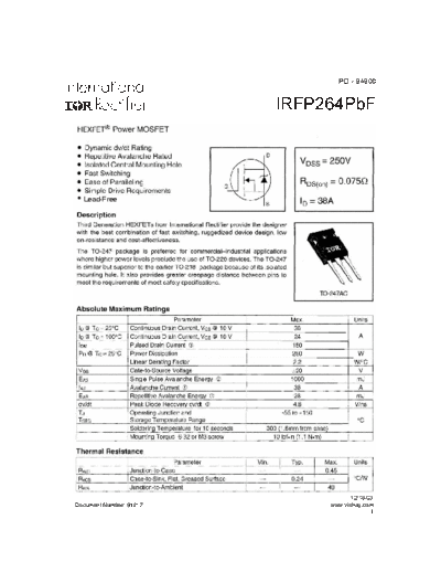 International Rectifier irfp264  . Electronic Components Datasheets Active components Transistors International Rectifier irfp264.pdf