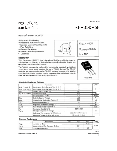 International Rectifier irfp350  . Electronic Components Datasheets Active components Transistors International Rectifier irfp350.pdf