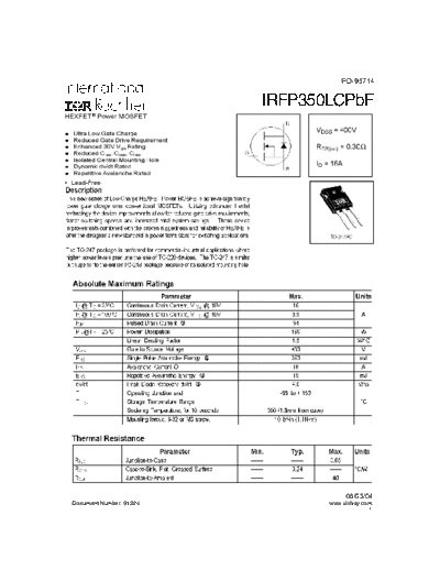 International Rectifier irfp350lcpbf  . Electronic Components Datasheets Active components Transistors International Rectifier irfp350lcpbf.pdf