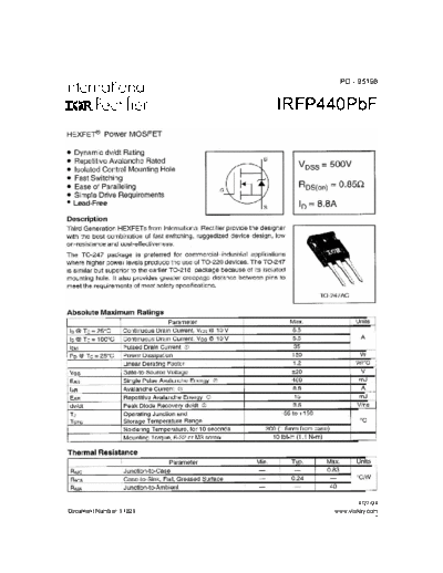 International Rectifier irfp440  . Electronic Components Datasheets Active components Transistors International Rectifier irfp440.pdf