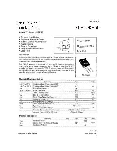 International Rectifier irfp450  . Electronic Components Datasheets Active components Transistors International Rectifier irfp450.pdf