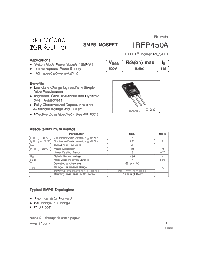 International Rectifier irfp450a  . Electronic Components Datasheets Active components Transistors International Rectifier irfp450a.pdf