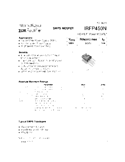 International Rectifier irfp450n  . Electronic Components Datasheets Active components Transistors International Rectifier irfp450n.pdf