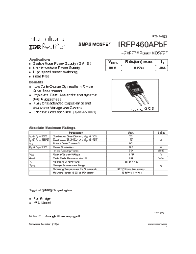 International Rectifier irfp460apbf  . Electronic Components Datasheets Active components Transistors International Rectifier irfp460apbf.pdf