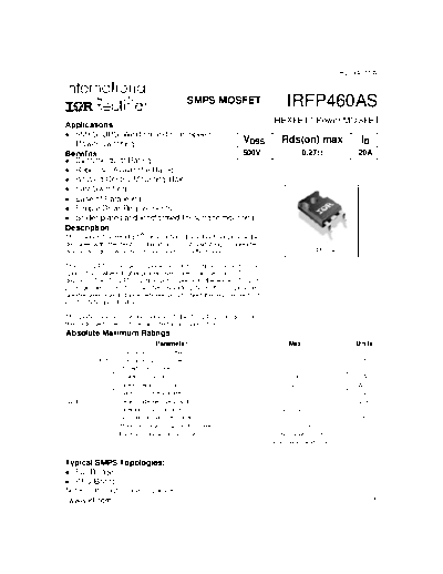 International Rectifier irfp460as  . Electronic Components Datasheets Active components Transistors International Rectifier irfp460as.pdf