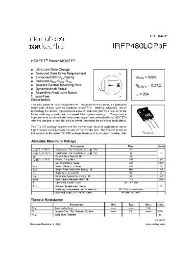 International Rectifier irfp460lcpbf  . Electronic Components Datasheets Active components Transistors International Rectifier irfp460lcpbf.pdf