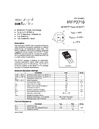 International Rectifier irfp3710  . Electronic Components Datasheets Active components Transistors International Rectifier irfp3710.pdf