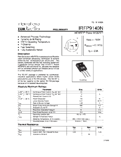 International Rectifier irfp9140n  . Electronic Components Datasheets Active components Transistors International Rectifier irfp9140n.pdf