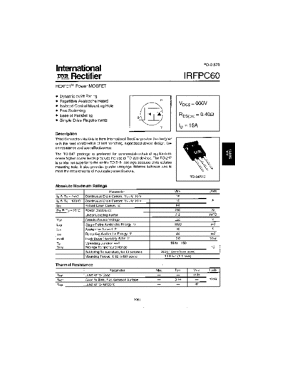 International Rectifier irfpc60  . Electronic Components Datasheets Active components Transistors International Rectifier irfpc60.pdf