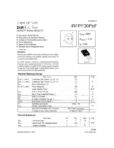 International Rectifier irfpf30pbf  . Electronic Components Datasheets Active components Transistors International Rectifier irfpf30pbf.pdf
