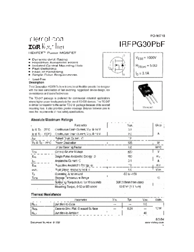 International Rectifier irfpg30pbf  . Electronic Components Datasheets Active components Transistors International Rectifier irfpg30pbf.pdf