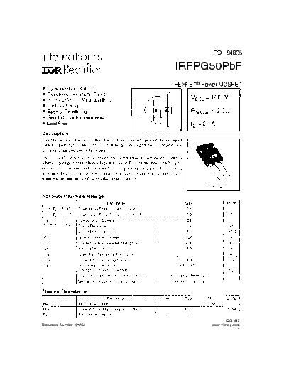 International Rectifier irfpg50pbf  . Electronic Components Datasheets Active components Transistors International Rectifier irfpg50pbf.pdf