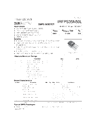 International Rectifier irfps35n50l  . Electronic Components Datasheets Active components Transistors International Rectifier irfps35n50l.pdf