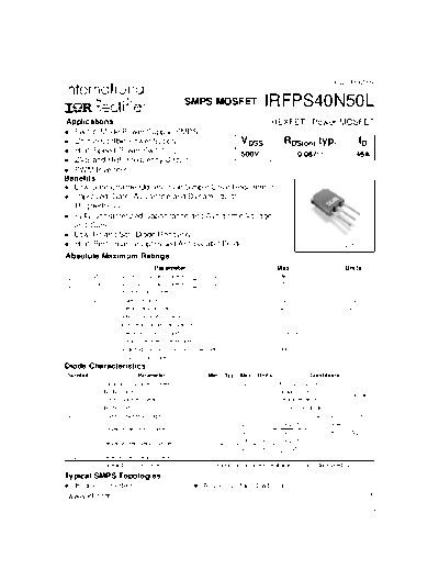 International Rectifier irfps40n50l  . Electronic Components Datasheets Active components Transistors International Rectifier irfps40n50l.pdf