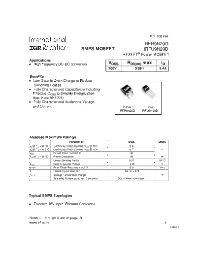 International Rectifier irfr9n20d  . Electronic Components Datasheets Active components Transistors International Rectifier irfr9n20d.pdf