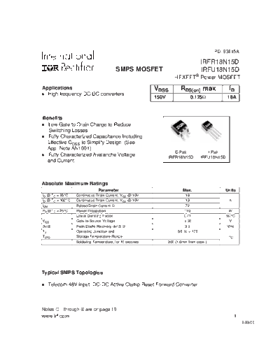 International Rectifier irfr18n15d  . Electronic Components Datasheets Active components Transistors International Rectifier irfr18n15d.pdf