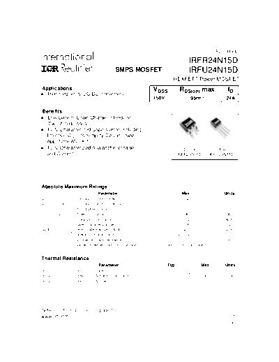 International Rectifier irfr24n15d  . Electronic Components Datasheets Active components Transistors International Rectifier irfr24n15d.pdf