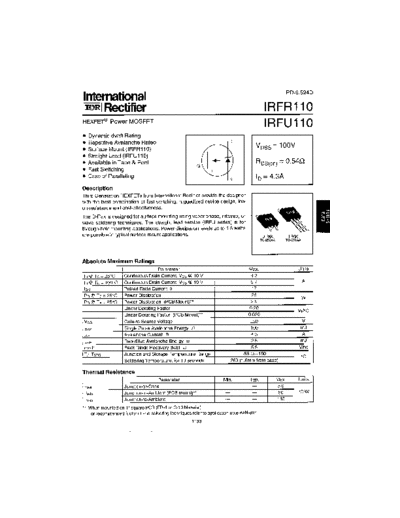 International Rectifier irfr110  . Electronic Components Datasheets Active components Transistors International Rectifier irfr110.pdf