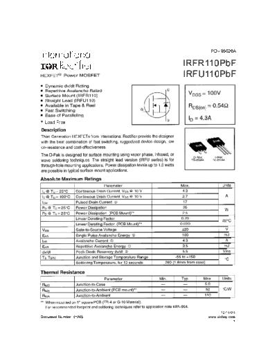 International Rectifier irfr110pbf irfu110pbf  . Electronic Components Datasheets Active components Transistors International Rectifier irfr110pbf_irfu110pbf.pdf