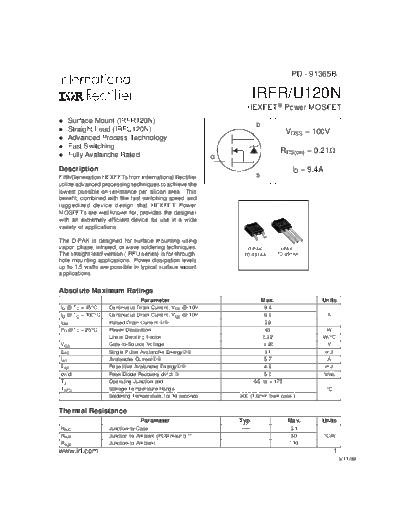 International Rectifier irfr120n  . Electronic Components Datasheets Active components Transistors International Rectifier irfr120n.pdf