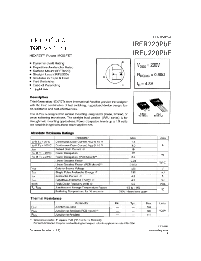 International Rectifier irfr220pbf irfu220pbf  . Electronic Components Datasheets Active components Transistors International Rectifier irfr220pbf_irfu220pbf.pdf