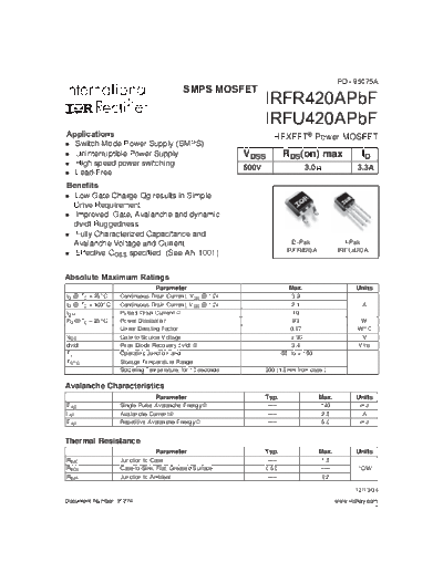 International Rectifier irfr420apbf irfu420apbf  . Electronic Components Datasheets Active components Transistors International Rectifier irfr420apbf_irfu420apbf.pdf