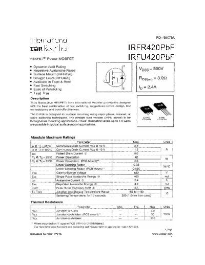 International Rectifier irfr420 irfu420  . Electronic Components Datasheets Active components Transistors International Rectifier irfr420_irfu420.pdf