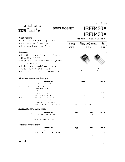 International Rectifier irfr430a  . Electronic Components Datasheets Active components Transistors International Rectifier irfr430a.pdf