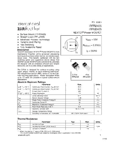 International Rectifier irfr2405  . Electronic Components Datasheets Active components Transistors International Rectifier irfr2405.pdf