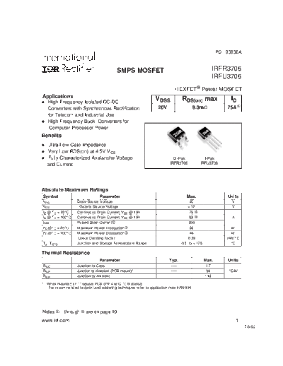 International Rectifier irfr3706  . Electronic Components Datasheets Active components Transistors International Rectifier irfr3706.pdf