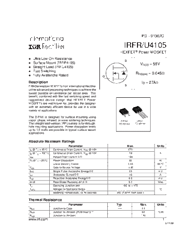 International Rectifier irfr4105  . Electronic Components Datasheets Active components Transistors International Rectifier irfr4105.pdf