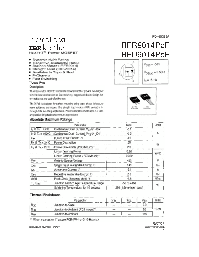 International Rectifier irfr9014pbf irfu9014pbf  . Electronic Components Datasheets Active components Transistors International Rectifier irfr9014pbf_irfu9014pbf.pdf