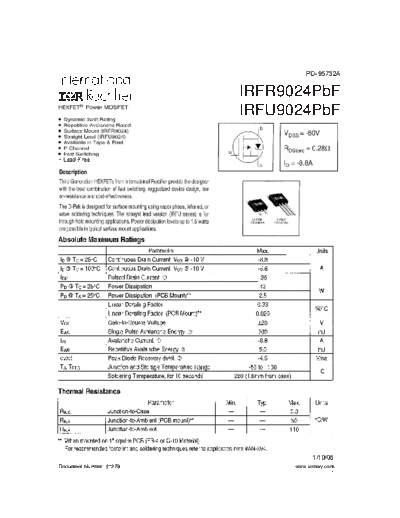 International Rectifier irfr9024pbf irfu9024pbf  . Electronic Components Datasheets Active components Transistors International Rectifier irfr9024pbf_irfu9024pbf.pdf