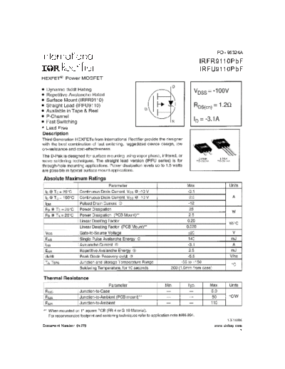 International Rectifier irfr9110pbf irfu9110pbf  . Electronic Components Datasheets Active components Transistors International Rectifier irfr9110pbf_irfu9110pbf.pdf