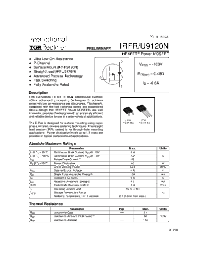 International Rectifier irfr9120n  . Electronic Components Datasheets Active components Transistors International Rectifier irfr9120n.pdf