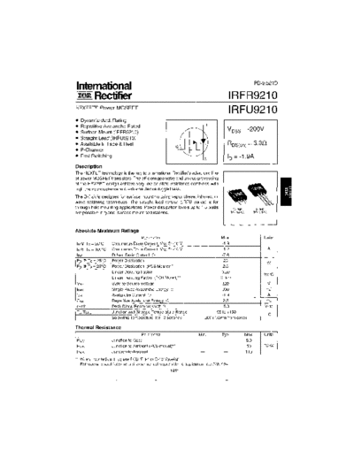 International Rectifier irfr9210  . Electronic Components Datasheets Active components Transistors International Rectifier irfr9210.pdf
