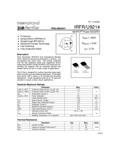 International Rectifier irfr9214  . Electronic Components Datasheets Active components Transistors International Rectifier irfr9214.pdf