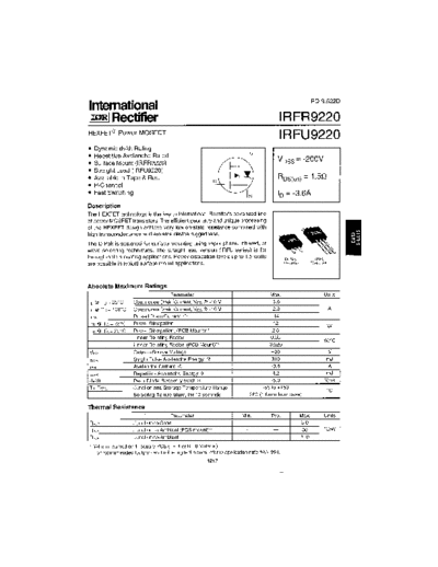 International Rectifier irfr9220  . Electronic Components Datasheets Active components Transistors International Rectifier irfr9220.pdf