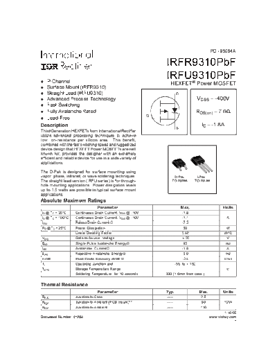 International Rectifier irfr9310 irfu9310  . Electronic Components Datasheets Active components Transistors International Rectifier irfr9310_irfu9310.pdf