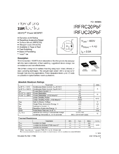 International Rectifier irfrc20pbf irfuc20pbf  . Electronic Components Datasheets Active components Transistors International Rectifier irfrc20pbf_irfuc20pbf.pdf