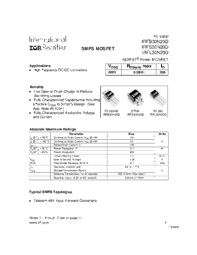 International Rectifier irfs30n20d  . Electronic Components Datasheets Active components Transistors International Rectifier irfs30n20d.pdf
