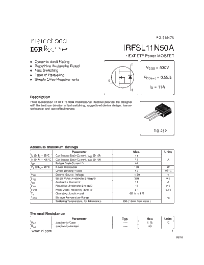 International Rectifier irfsl11n50a  . Electronic Components Datasheets Active components Transistors International Rectifier irfsl11n50a.pdf